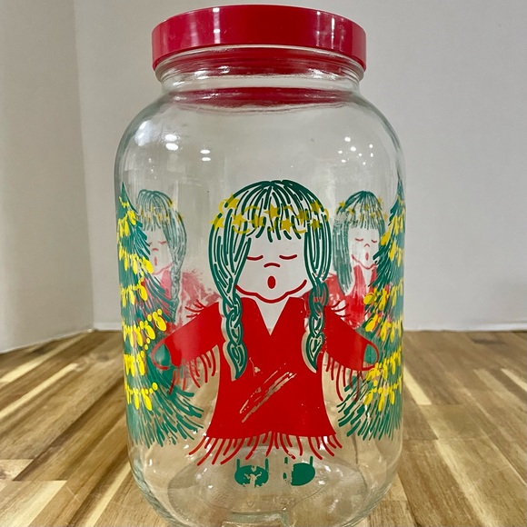 Christmas Carolers Around A Christmas Tree Jar with Red Lid Native American - Picture 1 of 12